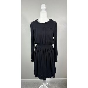 Fat Face Copper + Black Dress Womens US 6 UK 10 Smocked Defined Waist Crinkle